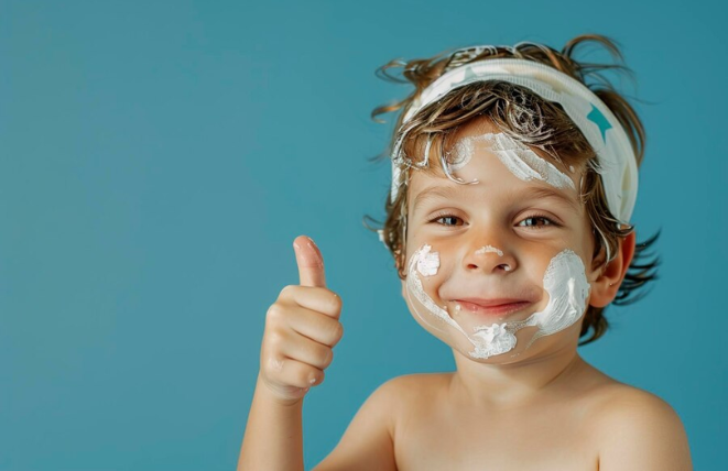 child with Lav kids product on his face